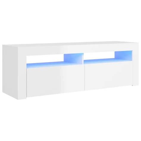 Meuble TV avec lumières LED Blanc brillant 120x35x40 cm SALALIS