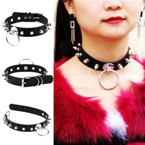 Ahmed Harajuku Spike Choker Metal O Round Pendant Punk Leather Choker Necklaces For Women Gothic