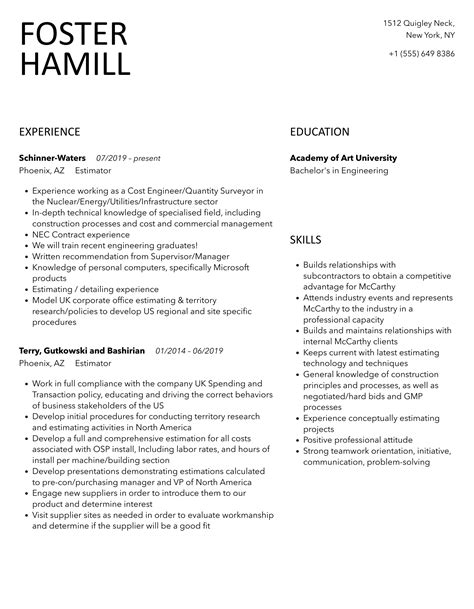 Estimator Resume Samples Velvet Jobs