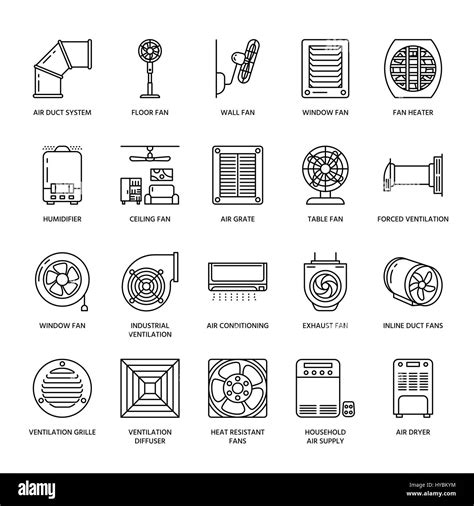 Ventilation Equipment Line Icons Air Conditioning Cooling Appliances