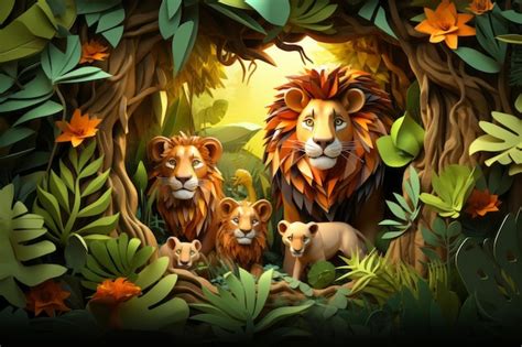 Premium AI Image | lion family in the jungle