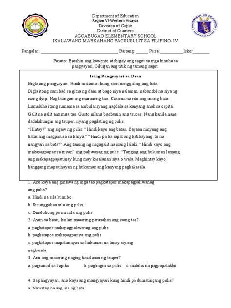 2nd Periodical Test In Filipino 4 Pdf