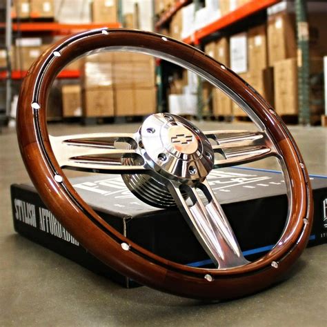 14 Inch Polished And Wood Steering Wheel Chevy Bowtie Horn 6 Hole C10 Camaro