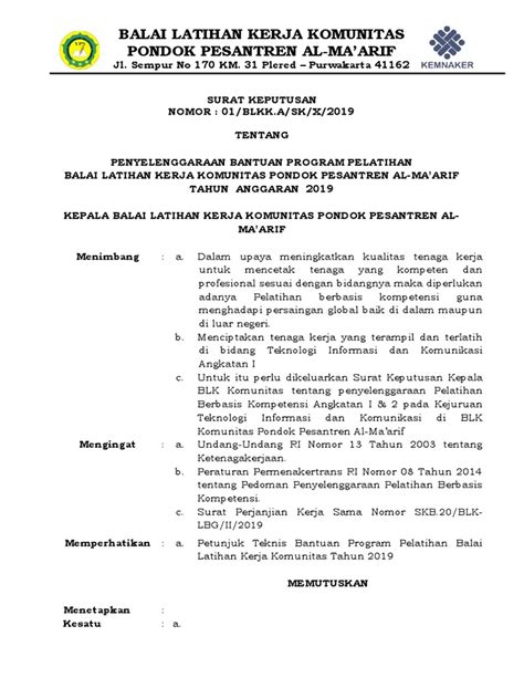 Sk Pelatihan Pdf