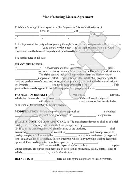 Manufacturing Agreement Template