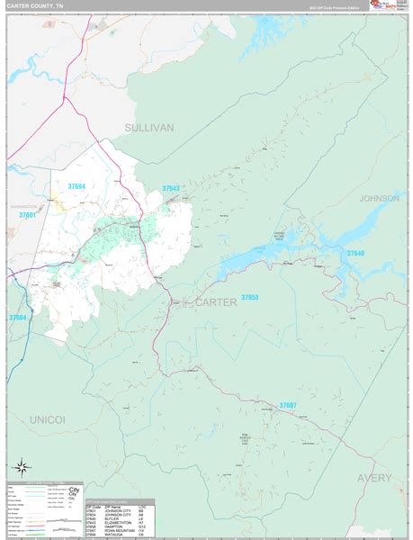 Carter County, TN Wall Map Premium Style by MarketMAPS - MapSales