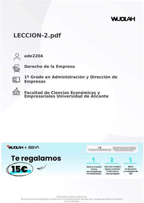 Free Leccion 2 Leccion 2 Ade Derecho De La Empresa 1º Grado En Administración Y Dirección De