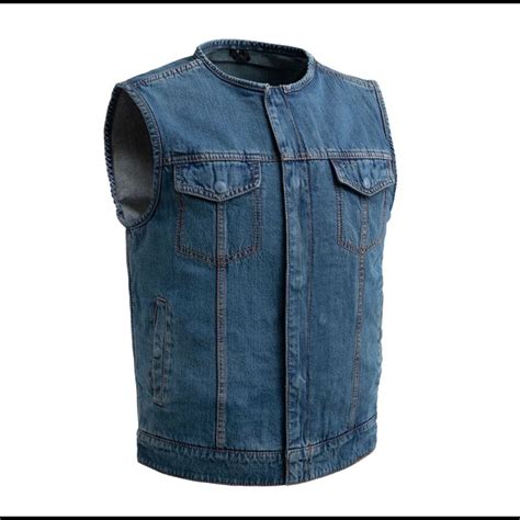 No Limit Mens Motorcycle Denim Vest Blue Color In 2024 Denim Vest