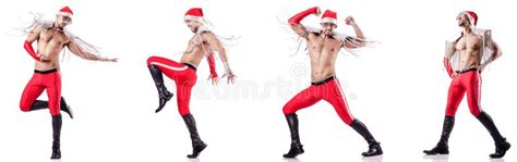 The Dancing Naked Santa Isolated On White Stock Image Image Of