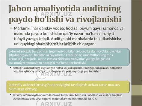 Jahon Amaliyotida Auditning Rivojlanish Bosqichlari Iqtisodiyot