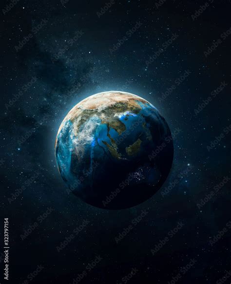 Earth planet ball in the deep space. Sci-fi wallpaper. Blue ocean and ...