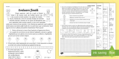 Clasa I Mem Evaluare Final Fi De Evaluare Cu Descriptori De