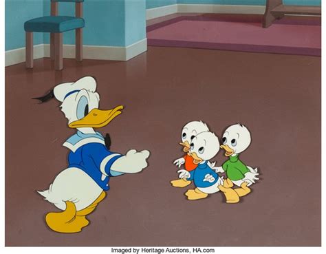 Donald Duck And Three Nephews Production Cel Setup With Background Walt