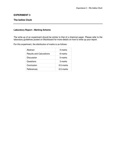 Experiment 3 The Iodine Clock EXPERIMENT 3 The Iodine Clock