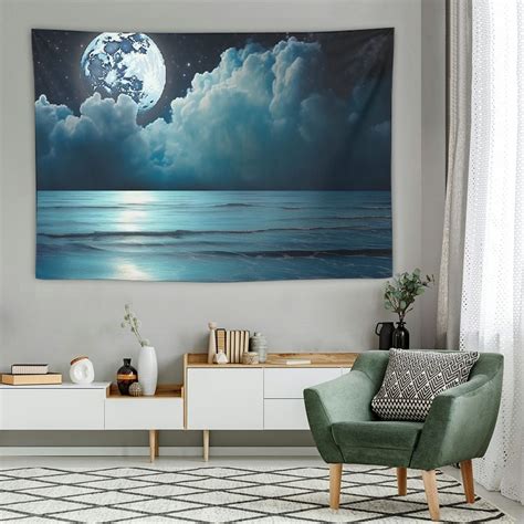 ONETECH Night Sky Tapestry Full Moon On Sea Tapestry Wall Hanging