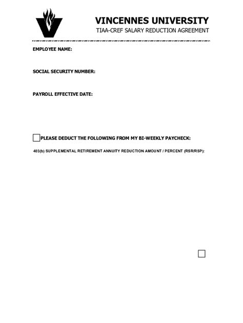 Fillable Online TIAA CREF SALARY REDUCTION FORM Fax Email Print PdfFiller