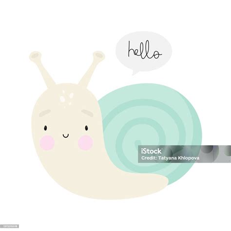 Cute Little Snail Dalam Gaya Kartun Ilustrasi Vektor Anakanak Untuk