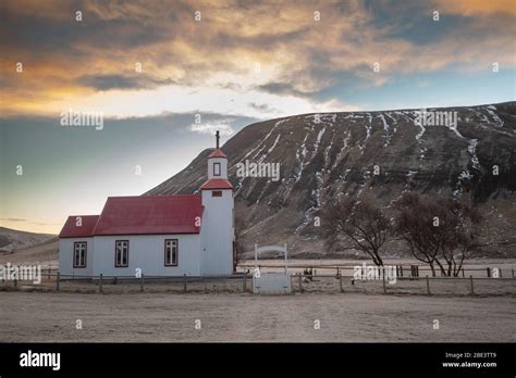 Beautiful Small Red Church In Northern Iceland Stock Photo Alamy