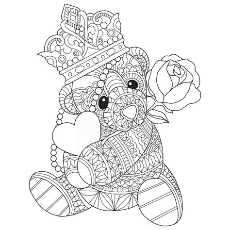 Teddy Bear Hand Drawn For Adult Coloring Book 2459639 Vector Art At