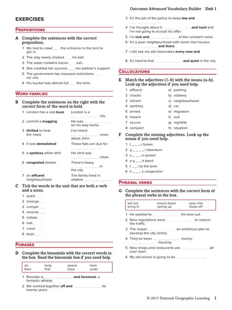 Advanced Vocabulary Builder Exercises And Answerkey Adjective Phrase