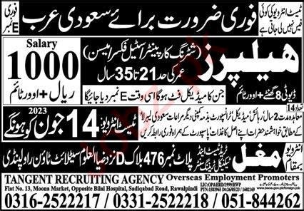 Helper Jobs In Saudi Arabia 2024 Job Advertisement Pakistan