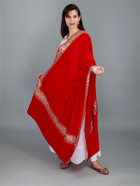 Salsa Stole From Amritsar With Aari Zari Embroidered Paisley Border