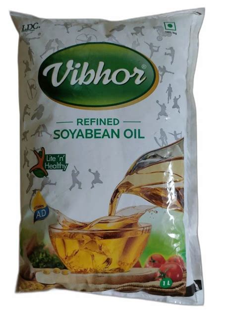 Soybeans 1L Vibhor Refined Soyabean Oil Packet Packaging Size 1