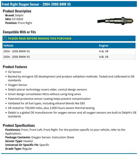 2004 2006 Bmw X5 Oxygen Sensor Delphi Es10920 Front Right