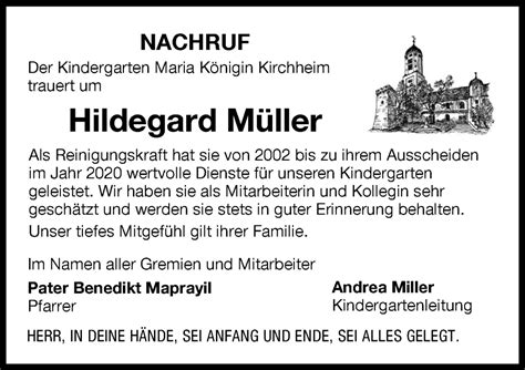 Traueranzeigen Von Hildegard M Ller Allg Uer Zeitung