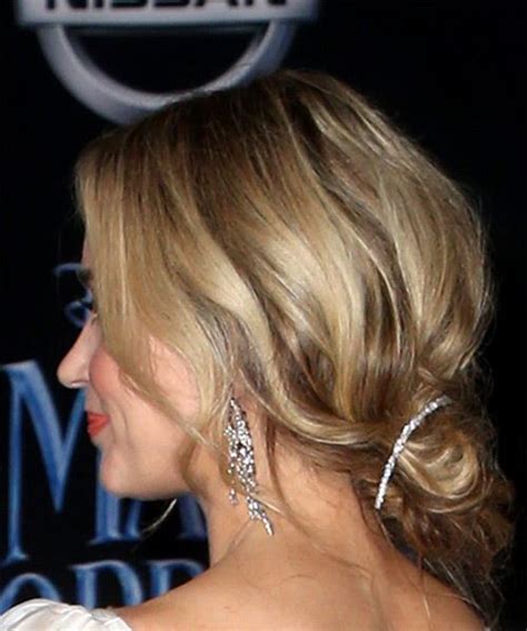 Emily Blunt Medium Straight Platinum Blonde Updo Hairstyle With Layered