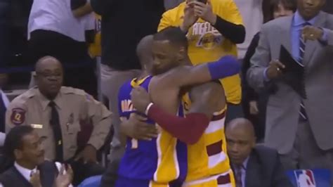 LeBron And Kobe Share A Hug At The End Of His Final Game in Cleveland.