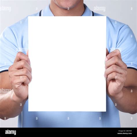 A Man Holding Blank Paper Stock Photo Alamy