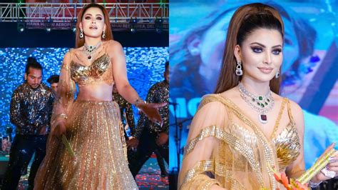 Urvashi Rautela Adds Sparkle To Her Golden Lehenga With Statement