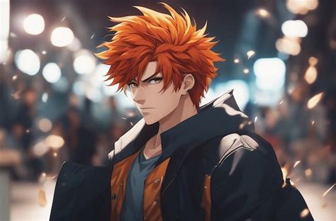 Premium Photo | An anime boy with fiery wild hair and a fierce ...