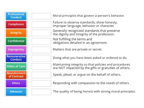 Code Of Ethics Vocabulary Match Up