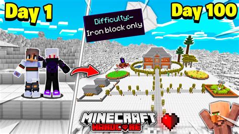 We Survive 100 Days In Iron Block Only World In Minecraft Hardcore