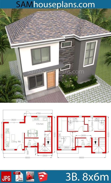 Simple House Design X With Bedrooms Hip Roof Samhouseplans Flat