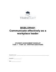 BSBLDR401 TASK 1 PART A2 Pdf BSBLDR401 Communicate Effectively As