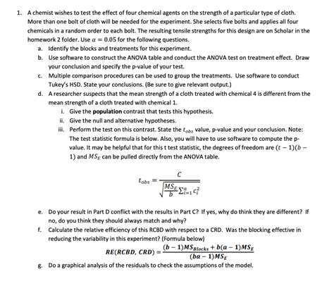 1 A Chemist Wishes To Test The Effect Of Four Chegg