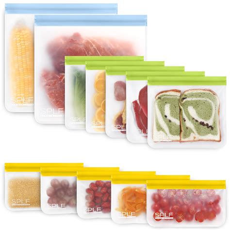 Splf 12 Pack Dishwasher Safe Reusable Bags Silicone Leakproof Reusable Freezer Bags Bpa Free