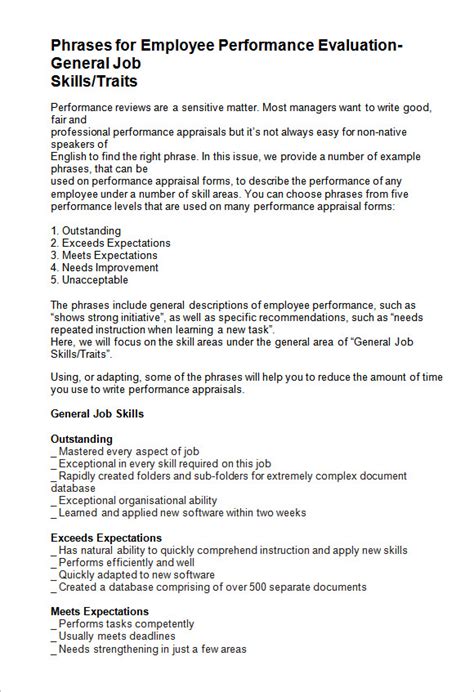 8 Employee Performance Evaluation Templates Sample Templates