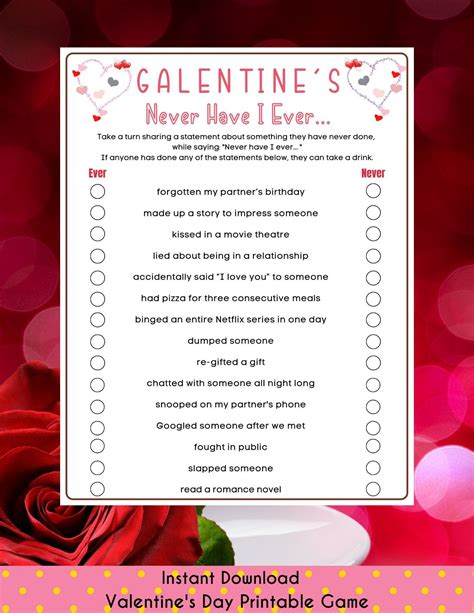 Galentines Never Have I Ever Game Fun Valentines Day Printable Game