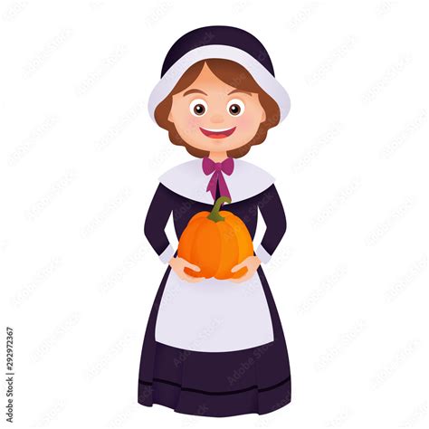 Pilgrim Woman Thanksgiving Costume Cartoon Vector Isolated On White Stock Vector Adobe Stock