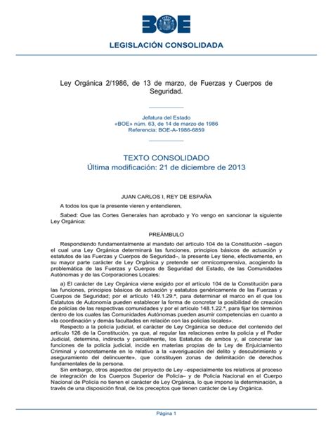 Ley Orgánica 2 1986 de 13 de marzo de Fuerzas y