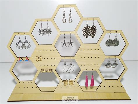 Honeycomb Earring Display SVG File Stud Holder Dxf Jewelry Organizer