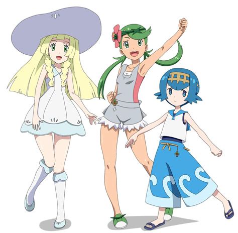 Pokemon Sun And Moon Girls Lillie Mallow Lana Pokemon Personajes