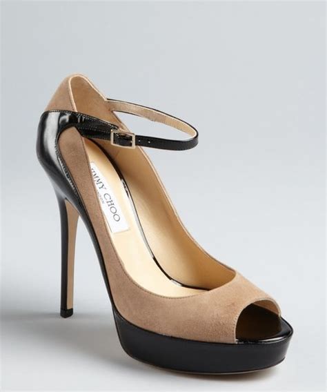 Elegant Nude And Black Peep Toe Pumps By Jimmy Choo