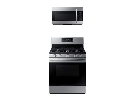 Samsung Freestanding Gas Range + Over-the-Range Microwave in Stainless ...