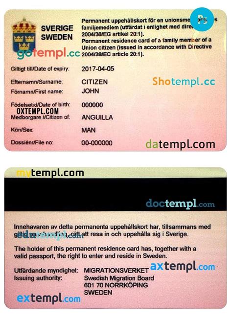 Swedish Permanent Residence Card Psd Example With Fonts Mytempl