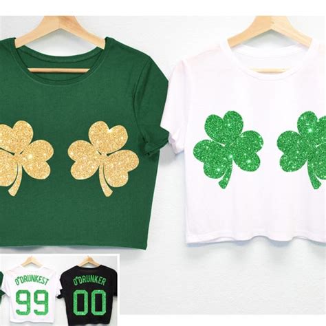 Glitter Shamrock Pocket Print St Patricks Day Cropped Etsy